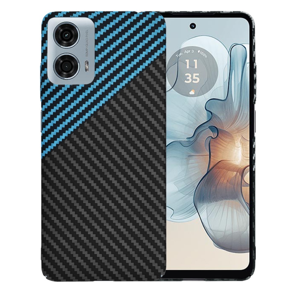 Husa pentru Motorola Moto G24 Power, SKYDDAR INNOVATION, textura carbon, Carbonite FiberShell, set cu sticker, Bleu,
