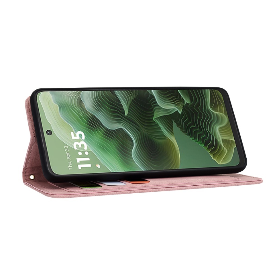 Husa pentru Motorola Moto G35, SKYDDAR INNOVATION, Flipcraft din Piele Ecologică, Stand Integrat, Buzunare pentru Carduri, set cu sticker, Roz - 3 | YEO