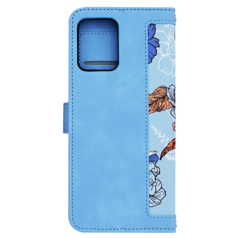 Husa pentru Motorola Moto G53 / Moto G23 / Moto G13 din Piele Ecologică cu Design Floral, Protecție 360°, Stand Integrat, Buzunare pentru Carduri, SKDR Floral Wallet - Bleu - 3 | YEO