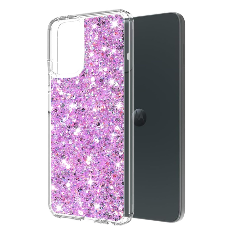 Husa pentru Motorola Moto G54 , Fundal Detasabil, din Silicon cu Sclipici, Design Stralucitor, Protectie Completa - Magenta