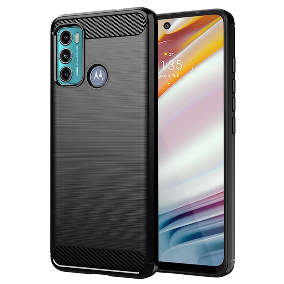 Husa pentru Motorola Moto G60, SKYDDAR INNOVATION, Carbon Silicone, din Silicon Slim, cu textura Fibra Carbon, set cu sticker, Negru
