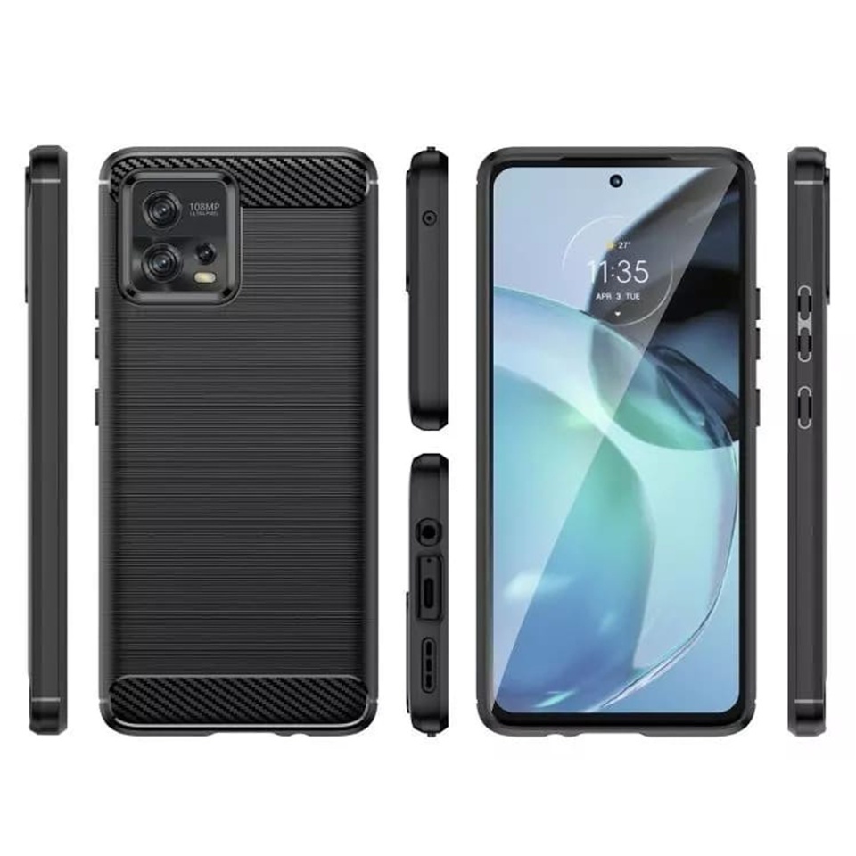 Husa pentru Motorola Moto G72, SKYDDAR INNOVATION, Carbon Silicone, din Silicon Slim, cu textura Fibra Carbon, set cu sticker, Negru - 1 | YEO