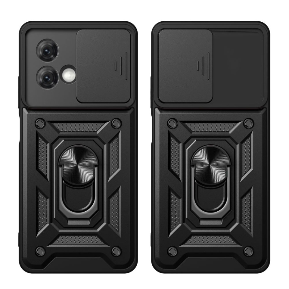 Husa pentru Motorola Moto G84, SKYDDAR INNOVATION, CamShield, Inel magnetic, set cu sticker, Negru - 1 | YEO