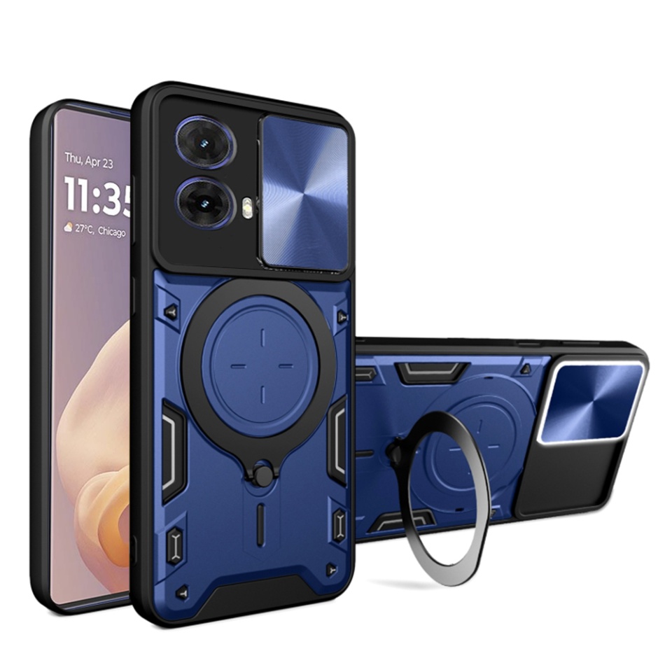 Husa pentru Motorola Moto G85, SKYDDAR INNOVATION, CamGuard Pro, Inel Magnetic, Protectie Camera, set cu sticker, Albastru