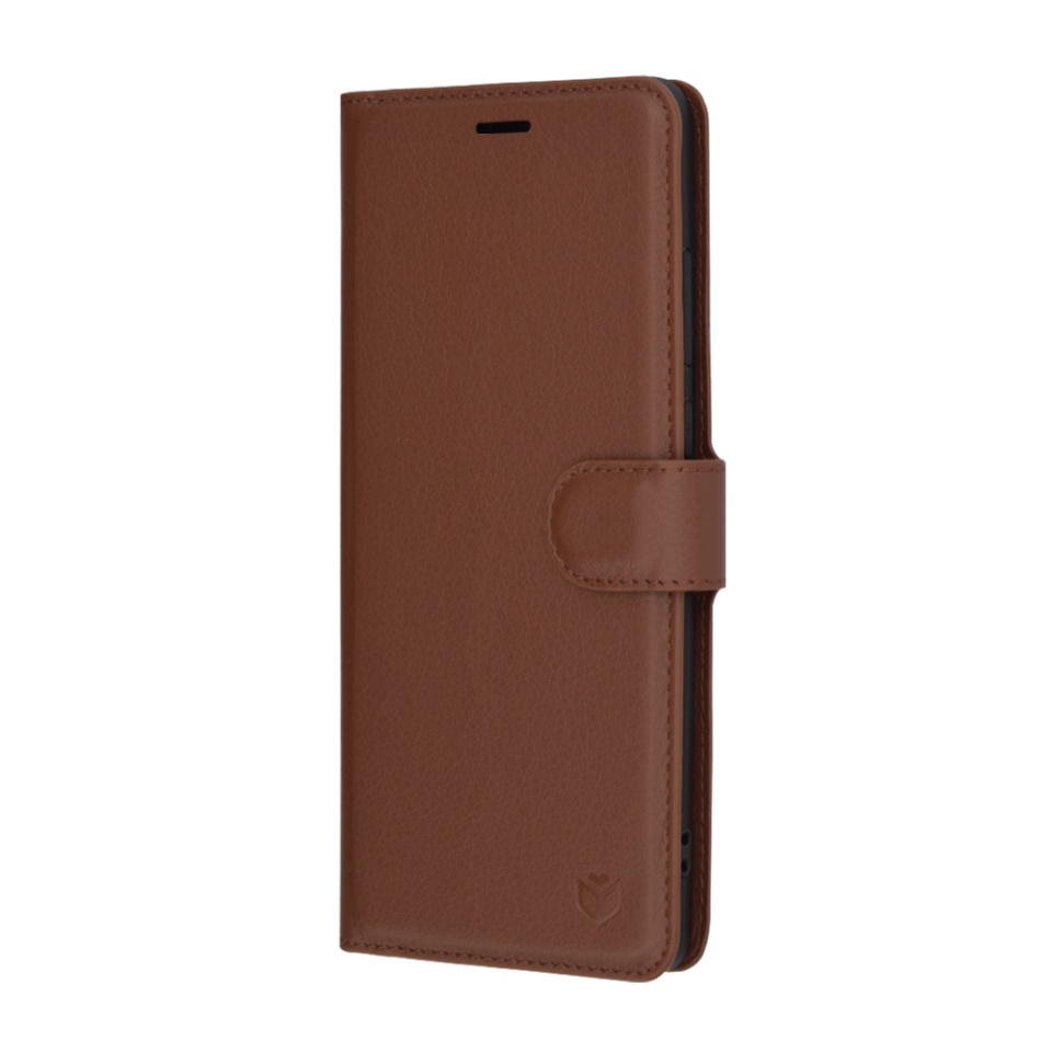 Husa pentru Motorola Moto G85, SKYDDAR INNOVATION, Leather Folio tip Carte, cu Portofel Interior, Finisaje Premium, set cu sticker, Maro - 3 | YEO