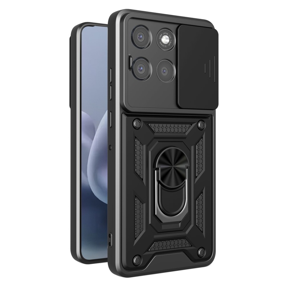 Husa pentru Motorola Moto G86 Power, SKYDDAR INNOVATION, CamShield, Inel magnetic, set cu sticker, Negru