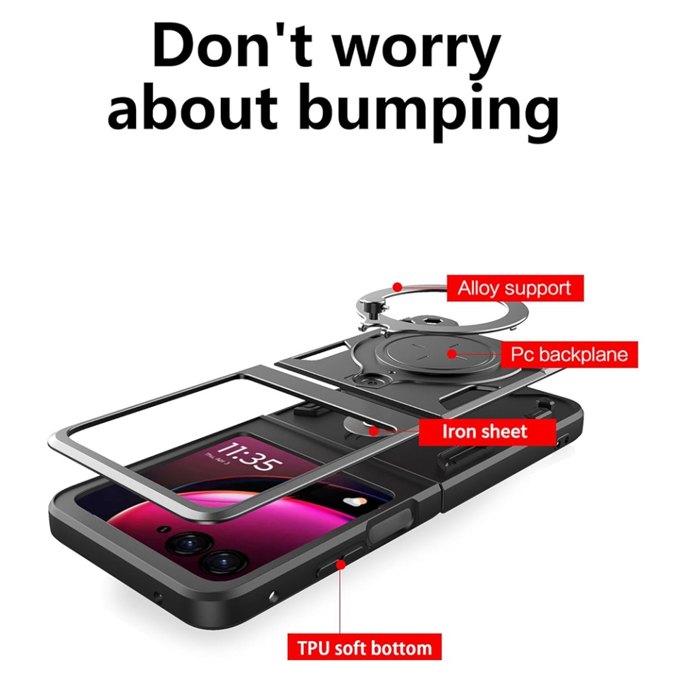 Husa pentru Motorola Razr 50 Ultra, cu inel magnetic si suport ajustabil, protectie completa camera, SKDR SafeCover - Negru - 1 | YEO