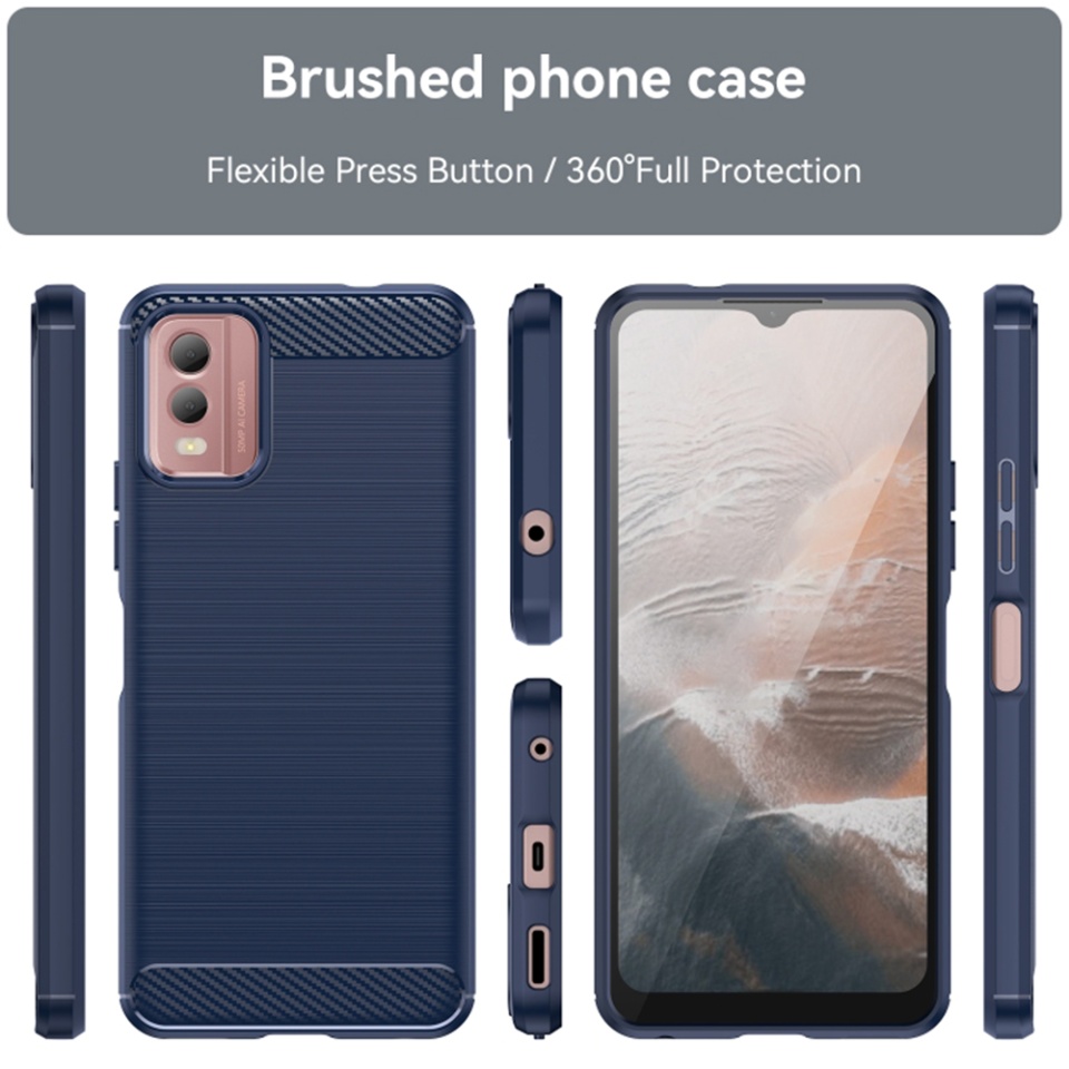 Husa pentru Nokia C32, SKYDDAR INNOVATION, Carbon Silicone, din Silicon Slim, cu textura Fibra Carbon, set cu sticker, Albastru - 1 | YEO