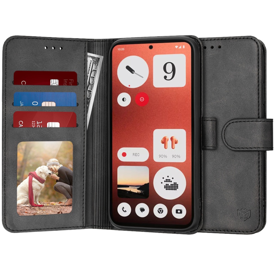 Husa pentru Nothing CMF Phone 1, SKYDDAR INNOVATION, Diary Book, tip carte, cu Portofel Interior, Antisoc, Negru, set cu sticker