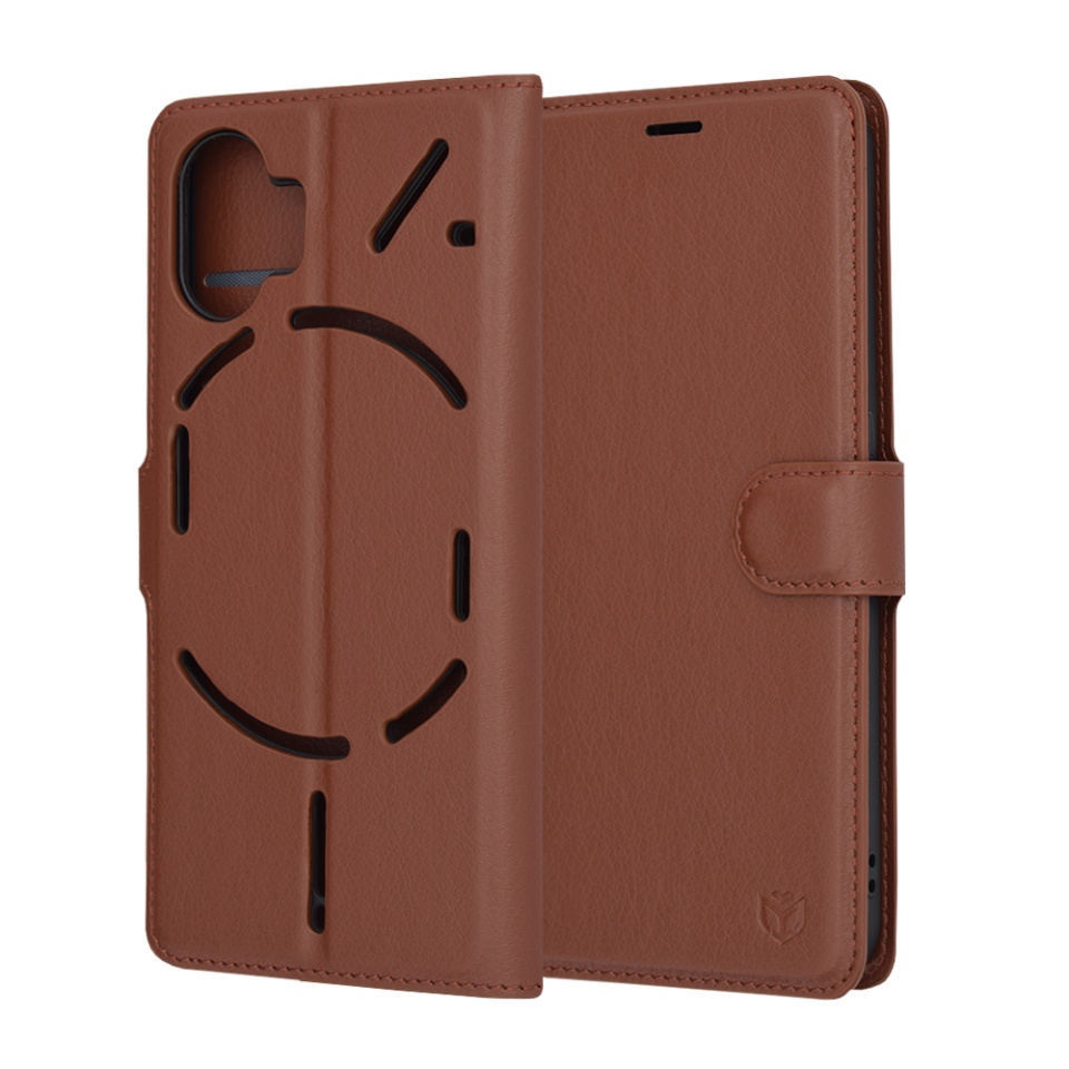 Husa pentru Nothing Phone (2) tip Carte, cu Portofel Interior, Finisaje Premium, SKYDDAR Leather Wallet - Maro