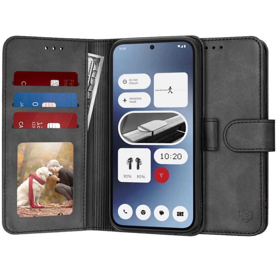 Husa pentru Nothing Phone (2a) / Phone (2a) Plus, SKYDDAR INNOVATION, Diary Book, tip carte, cu Portofel Interior, Antisoc, Negru, set cu sticker
