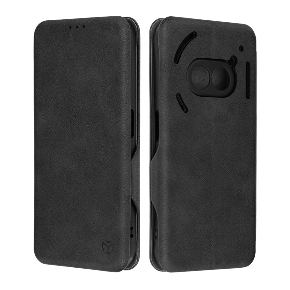 Husa pentru Nothing Phone (2a) / Phone (2a) Plus, SKYDDAR INNOVATION, Safe Wallet tip carte din Piele Ecologica, Suport Carduri, Inchidere Magnetica, Negru, set cu sticker