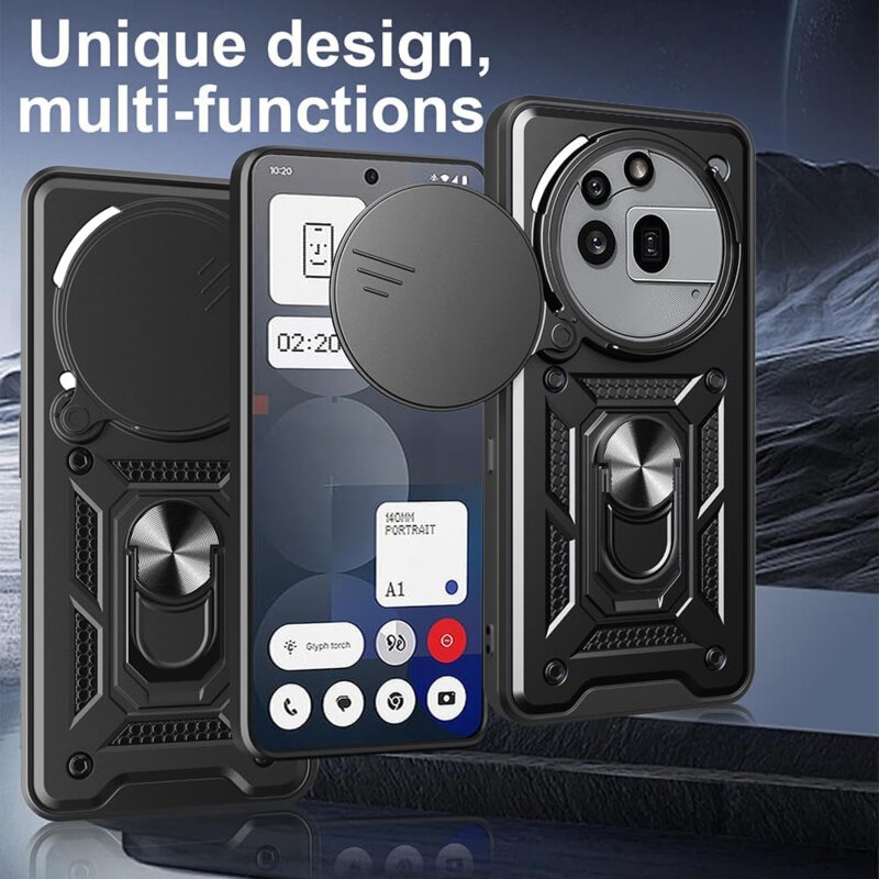 Husa pentru Nothing Phone (3a) Pro, SKYDDAR INNOVATION, CamShield, Negru, set cu sticker - 1 | YEO