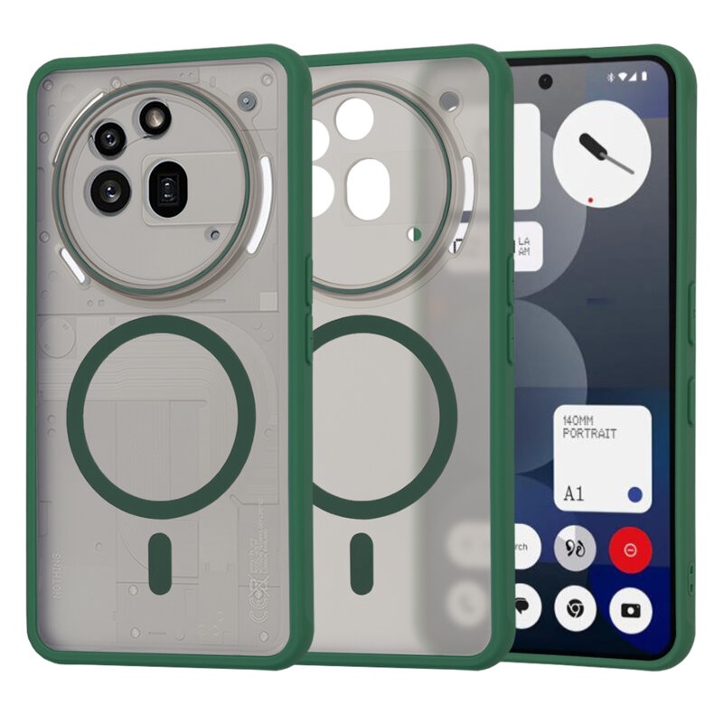 Husa pentru Nothing Phone (3a) Pro, SKYDDAR INNOVATION, Frosted MagSafe, Antisoc, set cu sticker, Verde inchis