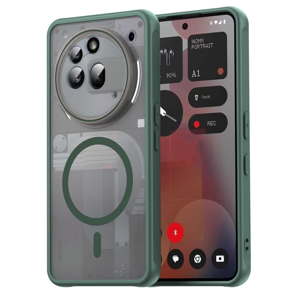 Husa pentru Nothing Phone (3a) Pro, SKYDDAR INNOVATION, HaloFrost MagSafe II, Antisoc, set cu sticker, Verde