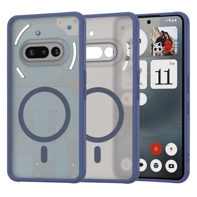 Husa pentru Nothing Phone (3a), SKYDDAR INNOVATION, Frosted, Bleumarin, set cu sticker