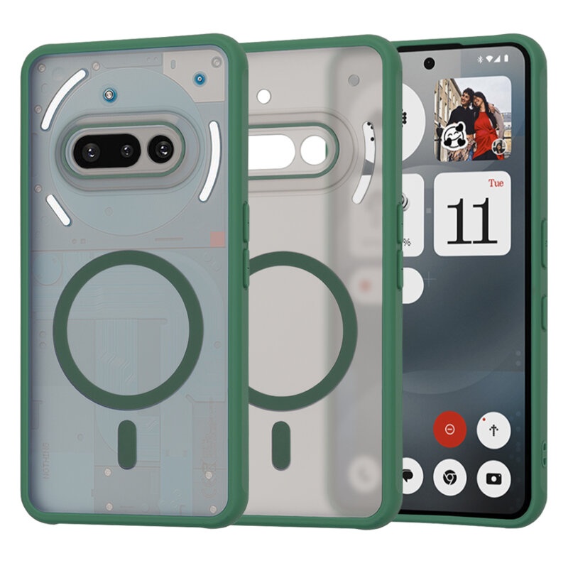 Husa pentru Nothing Phone (3a), SKYDDAR INNOVATION, Frosted MagSafe, Antisoc, set cu sticker, Verde inchis