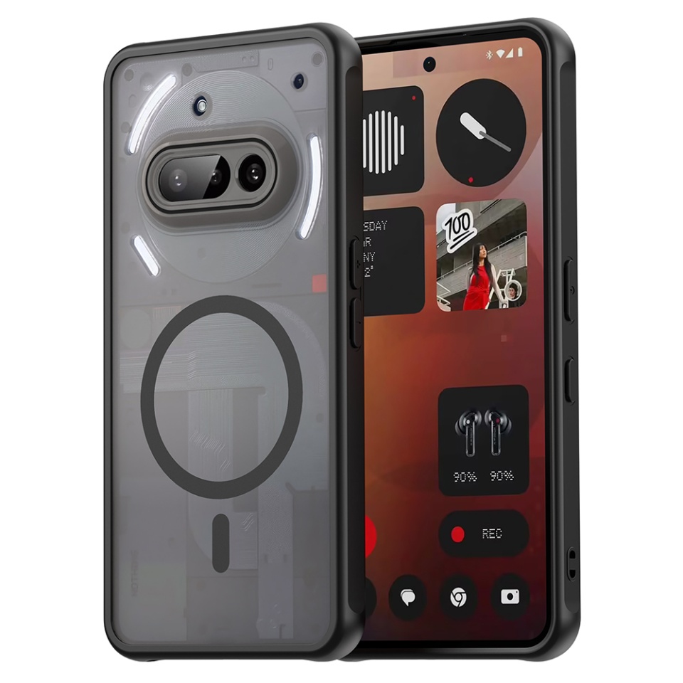 Husa pentru Nothing Phone (3a), SKYDDAR INNOVATION, HaloFrost MagSafe II, Antisoc, set cu sticker, Negru