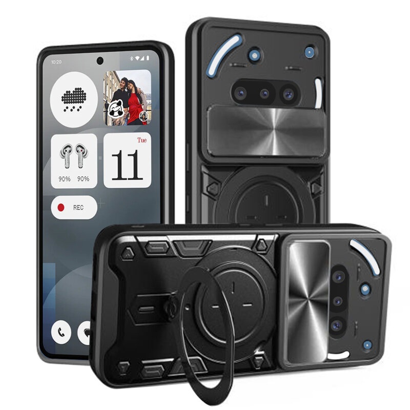 Husa pentru Nothing Phone (3a), SKYDDAR INNOVATION, SafeCover, Inel Magnetic, Protectie Camera, Negru, set cu sticker