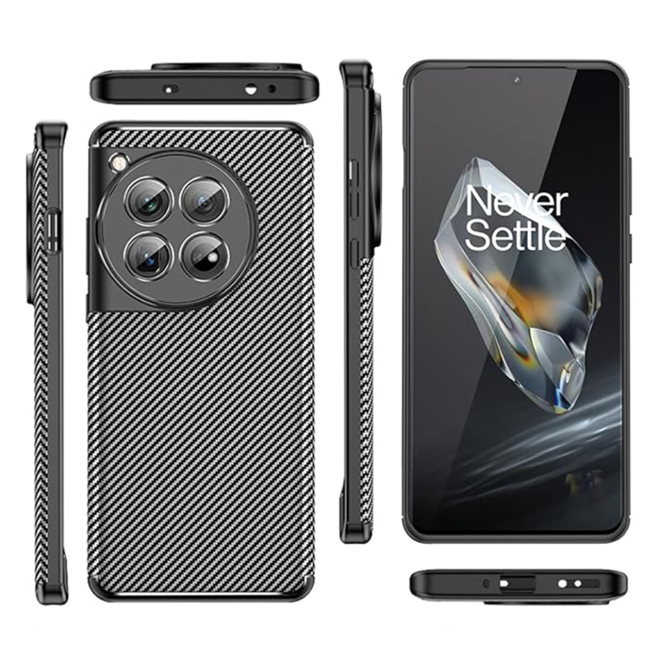 Husa pentru OnePlus 12, SKYDDAR INNOVATION, CarbonFiber, Antisoc, Negru, set cu sticker - 2 | YEO