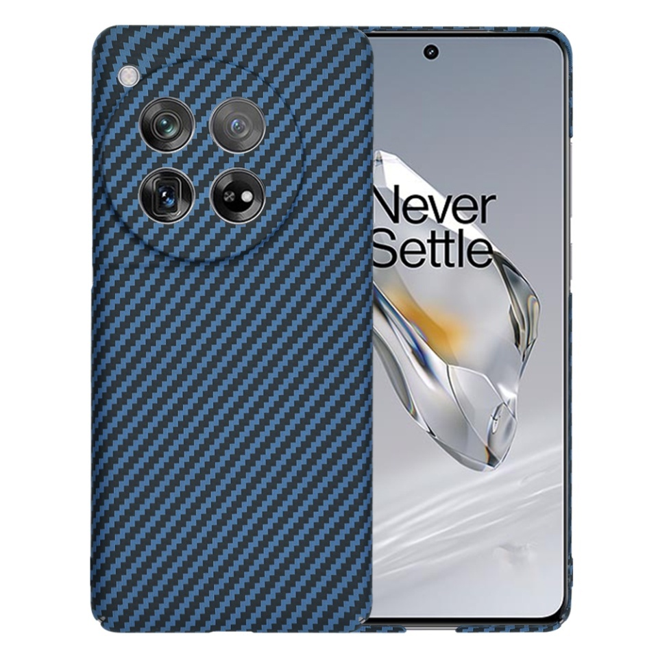 Husa pentru OnePlus 12, SKYDDAR INNOVATION, textura carbon, Carbonite FiberShell, set cu sticker, Cyan,