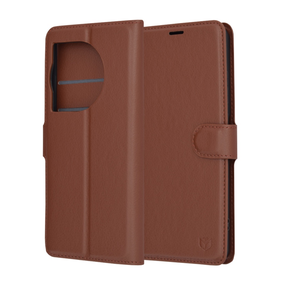 Husa pentru OnePlus 12R tip Carte, cu Portofel Interior, Finisaje Premium, SKYDDAR Leather Wallet - Maro