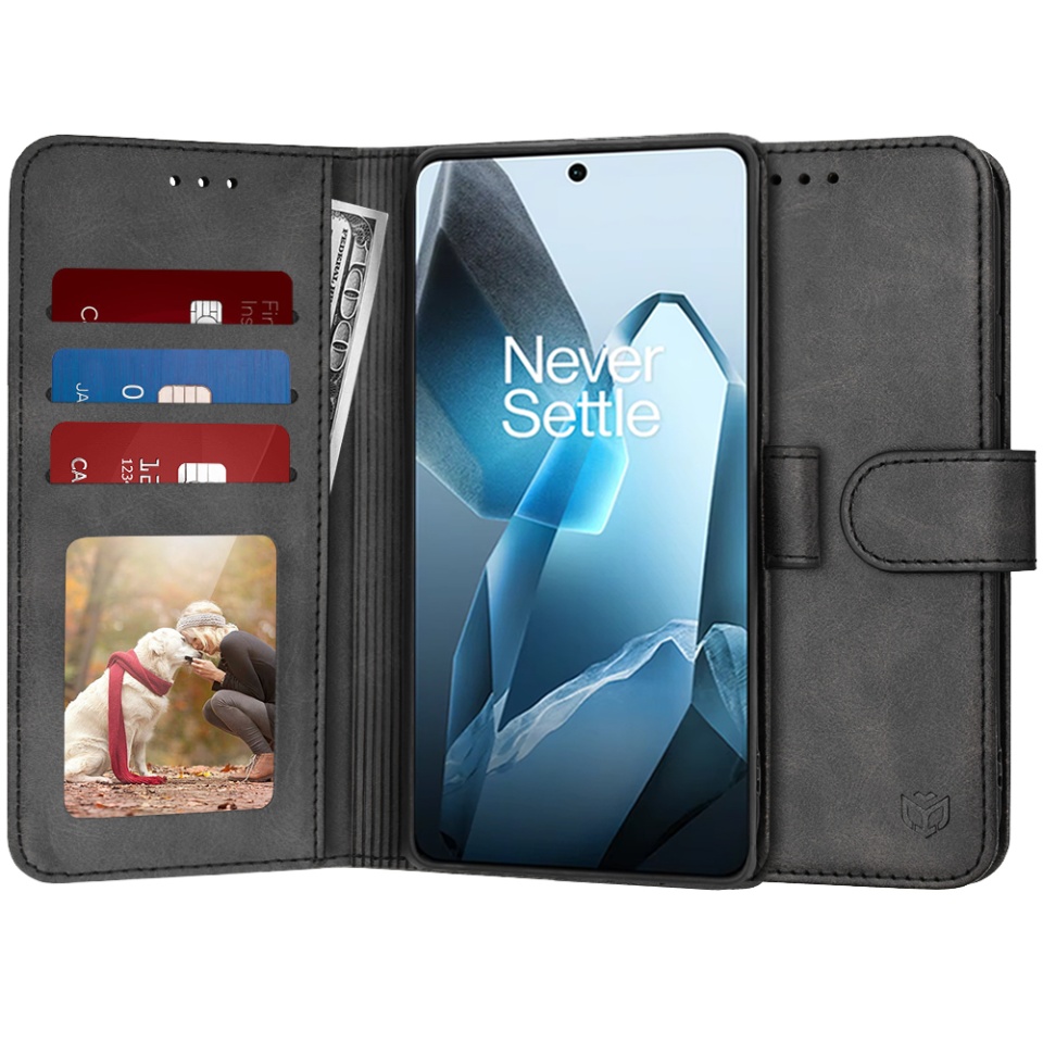 Husa pentru OnePlus 13, SKYDDAR INNOVATION, Diary Book, tip carte, cu Portofel Interior, Antisoc, Negru, set cu sticker
