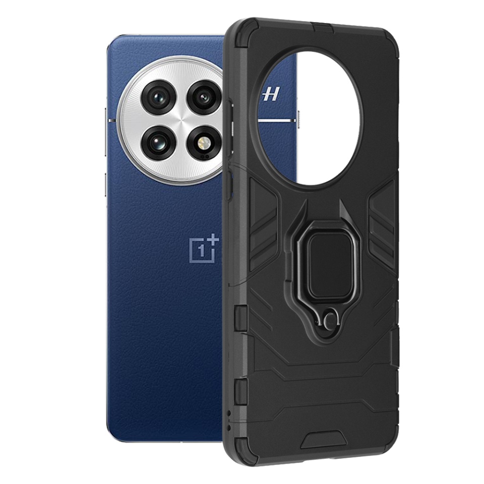Husa pentru OnePlus 13, SKYDDAR INNOVATION, Silicone Shield, cu Inel Magnetic, Antisoc, set cu sticker, Negru