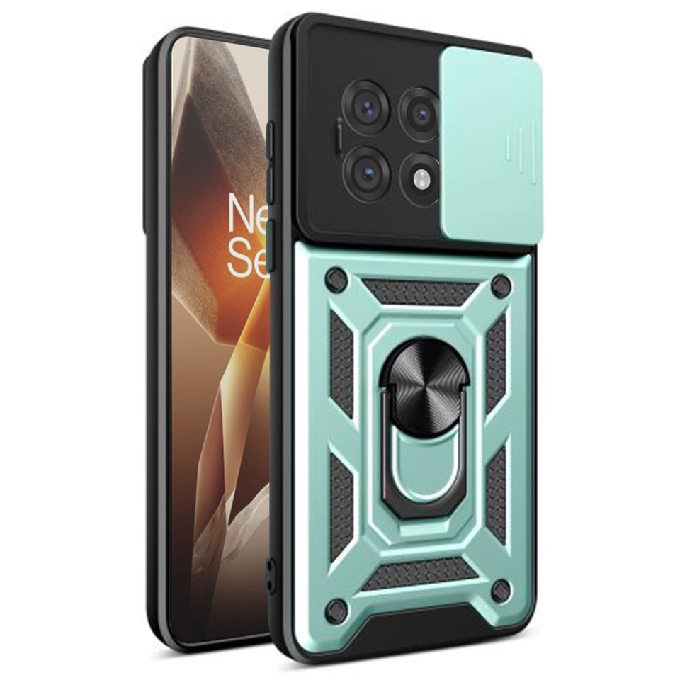 Husa pentru OnePlus 13R cu inel magnetic si protectie camera CamShield cu sticker - Verde