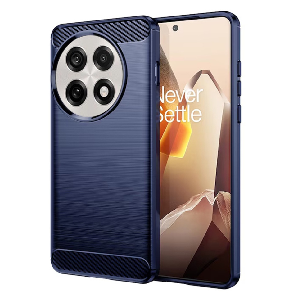 Husa pentru OnePlus 13R din Silicon Premium, Slim, cu textura Fibra Carbon cu sticker - Albastru