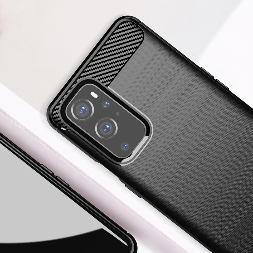 Husa pentru OnePlus 9 Pro, SKYDDAR INNOVATION, Carbon Silicone, din Silicon Slim, cu textura Fibra Carbon, set cu sticker, Negru - 1 | YEO
