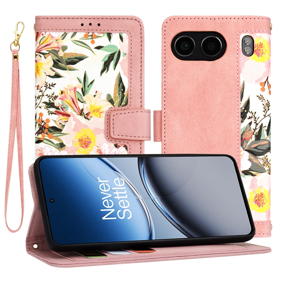 Husa pentru OnePlus Nord 4 din Piele Ecologică cu Design Floral, Protecție 360°, Stand Integrat, Buzunare pentru Carduri, SKDR Floral Wallet - Roz