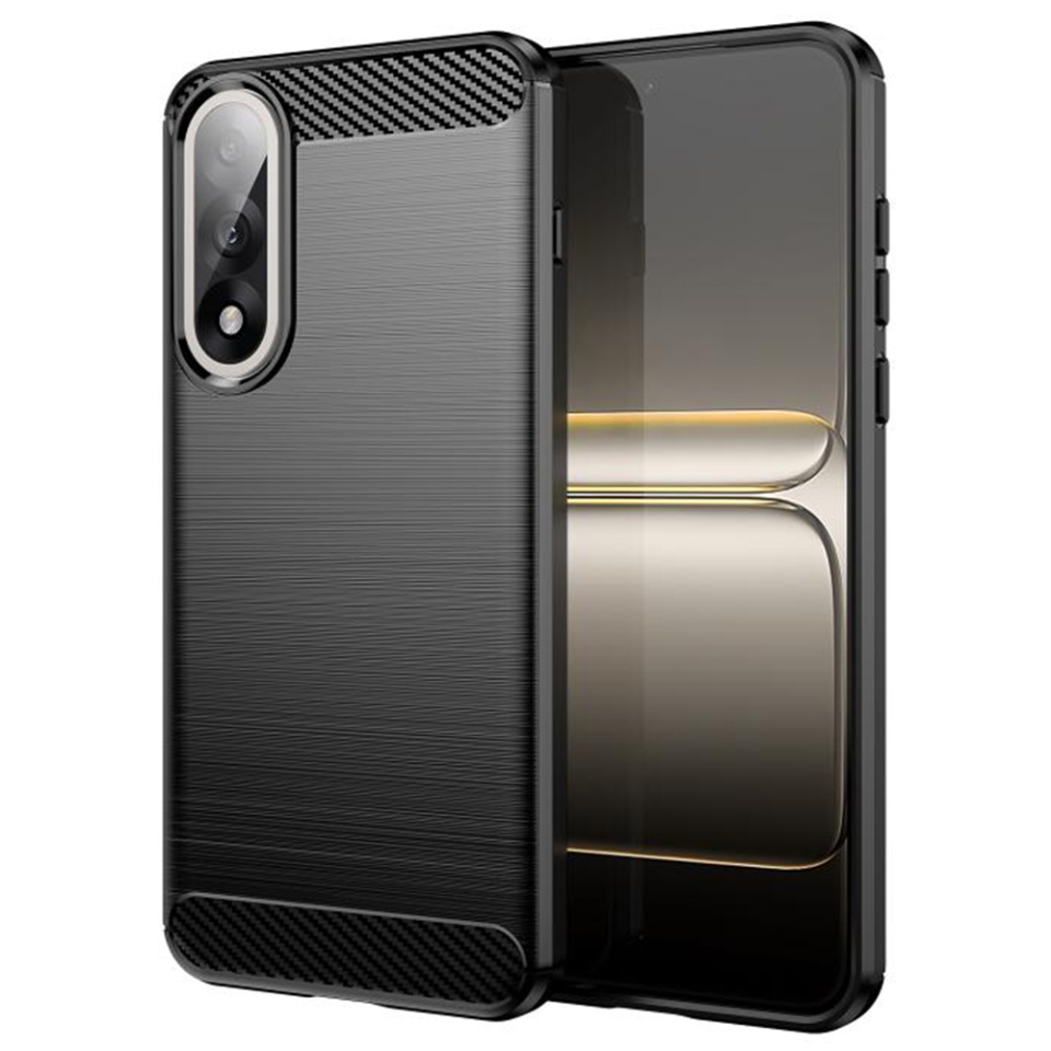 Husa pentru OnePlus Nord 5, SKYDDAR INNOVATION, Carbon Silicone, din Silicon Slim, cu textura Fibra Carbon, set cu sticker, Negru
