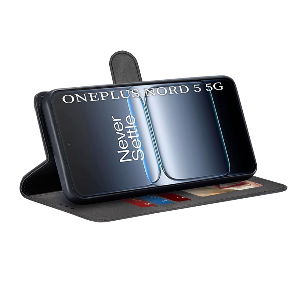 Husa pentru OnePlus Nord 5, SKYDDAR INNOVATION, Diary Book, tip carte cu Portofel Interior, Antisoc, set cu sticker, Negru - 1 | YEO
