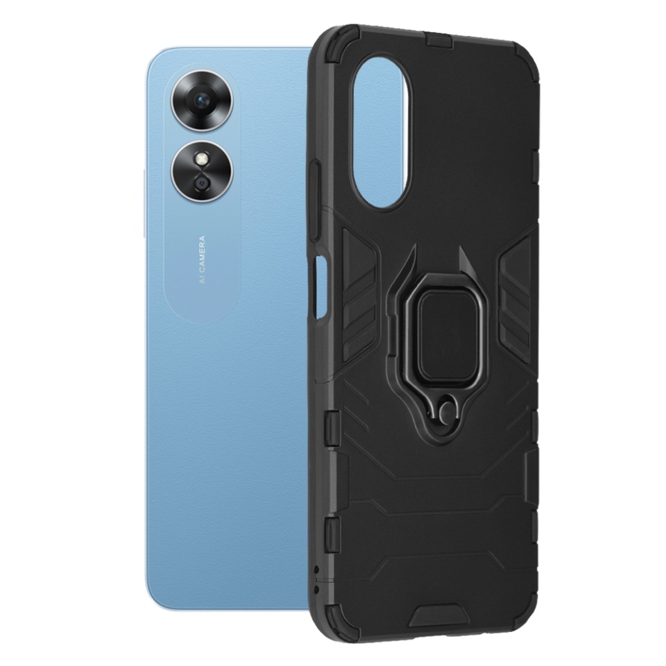 Husa pentru Oppo A17, SKYDDAR INNOVATION, Silicone Shield, cu Inel Magnetic, Antisoc, set cu sticker, Negru