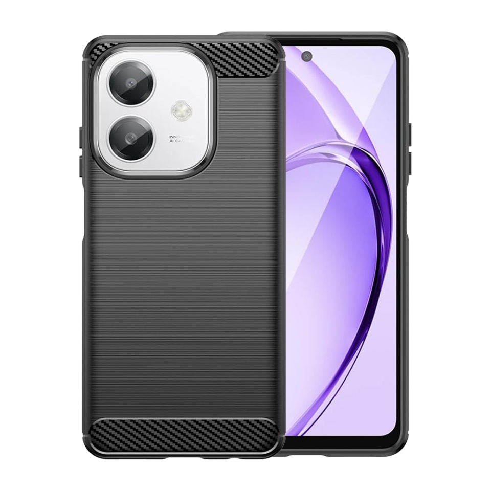 Husa pentru Oppo A40 4G / A60 5G, SKYDDAR INNOVATION, Carbon Silicone, din Silicon Slim, cu textura Fibra Carbon, set cu sticker, Negru - 1 | YEO