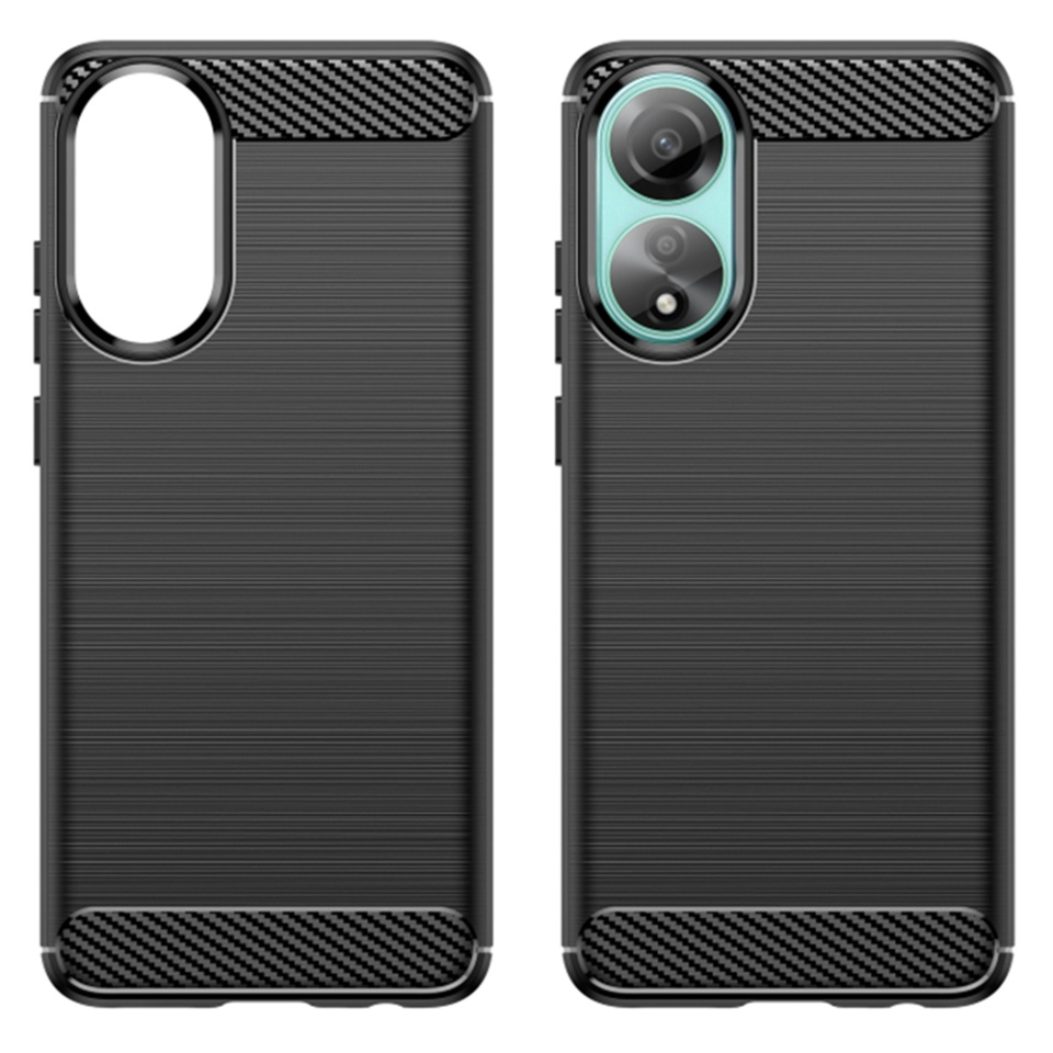 Husa pentru Oppo A78 4G, SKYDDAR INNOVATION, Carbon Silicone, din Silicon Slim, cu textura Fibra Carbon, set cu sticker, Negru - 1 | YEO