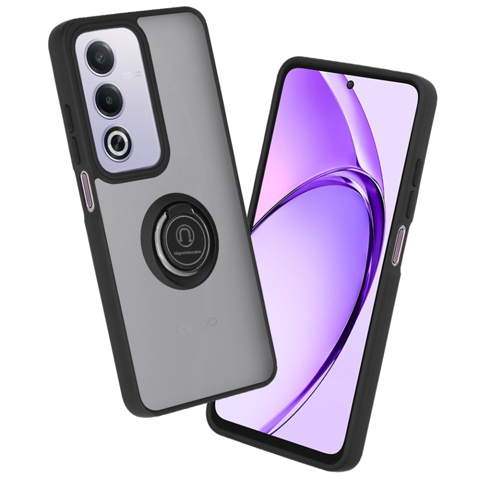 Husa pentru Oppo A80 5G, SKYDDAR INNOVATION, Glinth cu Inel Rotativ 360° Magnetic, Negru, set cu sticker