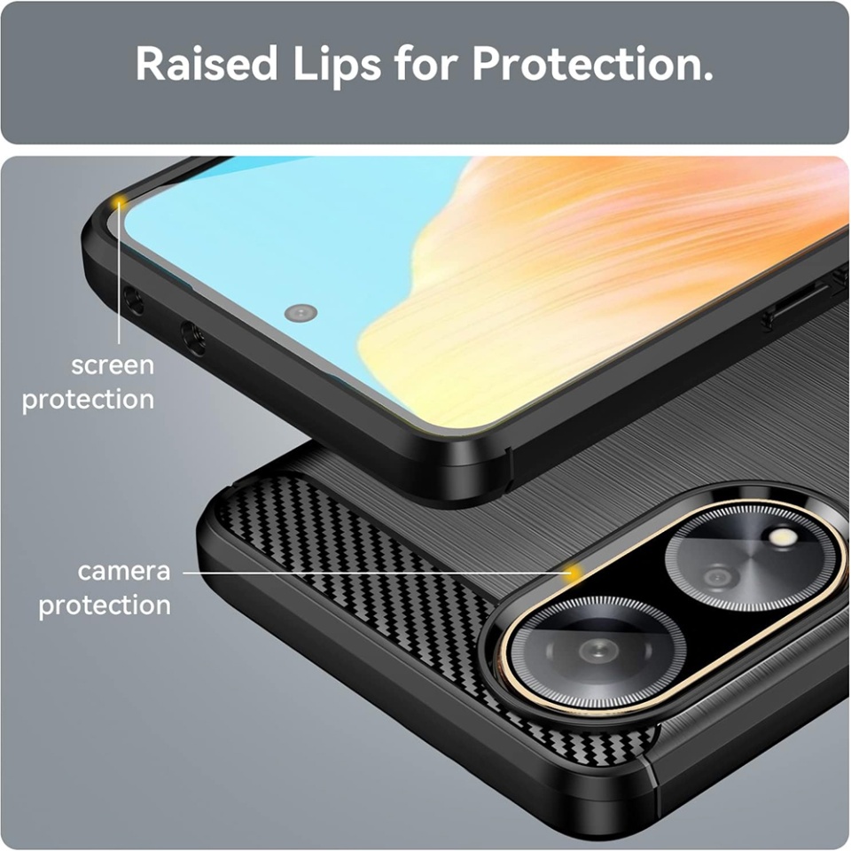 Husa pentru Oppo A98 5G, SKYDDAR INNOVATION, Carbon Silicone, din Silicon Slim, cu textura Fibra Carbon, set cu sticker, Negru - 3 | YEO