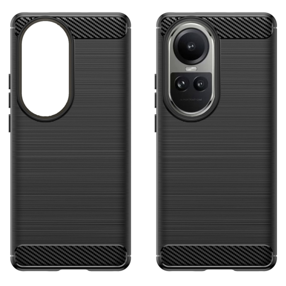 Husa pentru Oppo Reno10 / Reno10 Pro, SKYDDAR INNOVATION, Carbon Silicone, din Silicon Slim, cu textura Fibra Carbon, set cu sticker, Negru - 1 | YEO