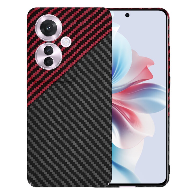 Husa pentru Oppo Reno11 F, Finisaj Premium cu Textura de Carbon, Design Elegant, SKDR CarbonFlex - Rosu inchis