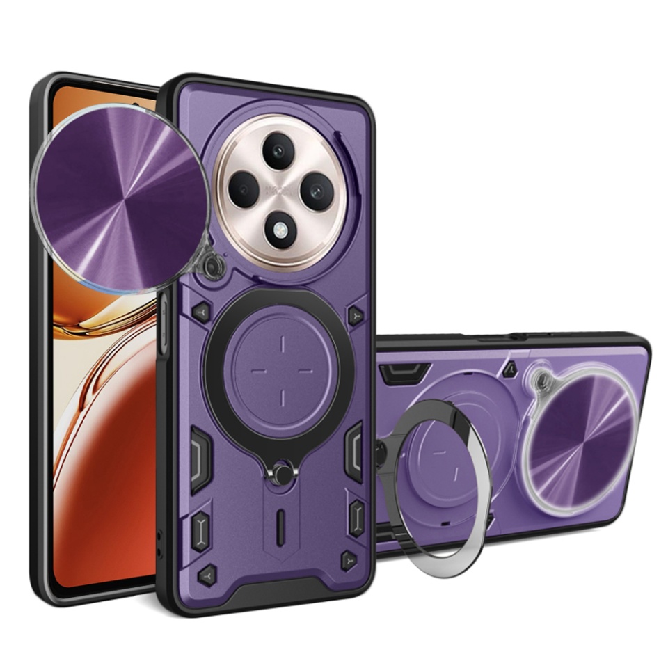 Husa pentru Oppo Reno12 F 5G / Reno12 FS 5G / Reno12 F 4G / Reno12 FS 4G, SKYDDAR INNOVATION, CamGuard Pro, Inel Magnetic, Protectie Camera, set cu sticker, Mov