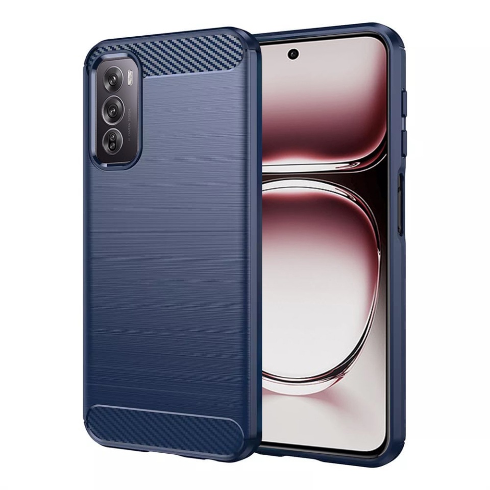 Husa pentru Oppo Reno12 Pro din Silicon Premium, Slim, cu textura Fibra Carbon - Albastru