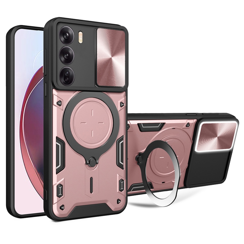 Husa pentru Oppo Reno12, SKYDDAR INNOVATION, CamGuard Pro, Inel Magnetic, Protectie Camera, set cu sticker, Roz auriu