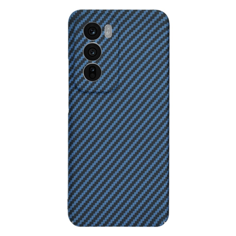 Husa pentru Oppo Reno12, SKYDDAR INNOVATION, textura carbon, Carbonite FiberShell, set cu sticker, Cyan, - 2 | YEO