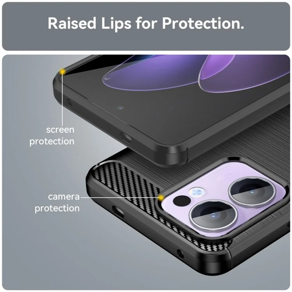 Husa pentru Oppo Reno13 din Silicon Premium, Slim, cu textura Fibra Carbon cu sticker - Negru - 2 | YEO