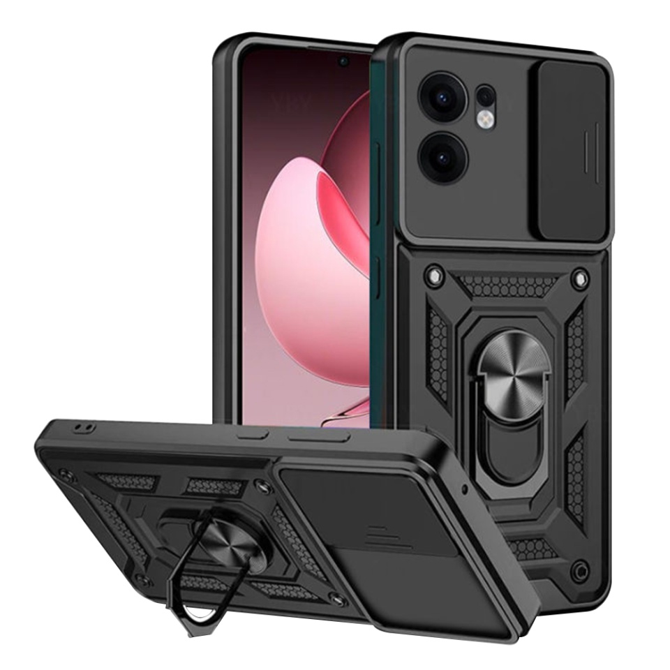 Husa pentru Oppo Reno13 F 4G / Reno13 F 5G cu inel magnetic si protectie camera CamShield cu sticker - Negru