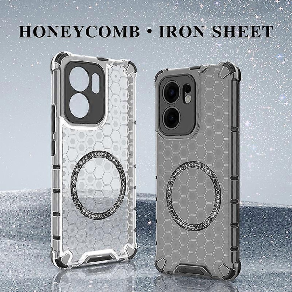 Husa pentru Oppo Reno13 F 4G / Reno13 F 5G / Reno13 FS 5G, SKYDDAR INNOVATION, HoneyComb Shield MagSafe, Negru, set cu sticker - 2 | YEO