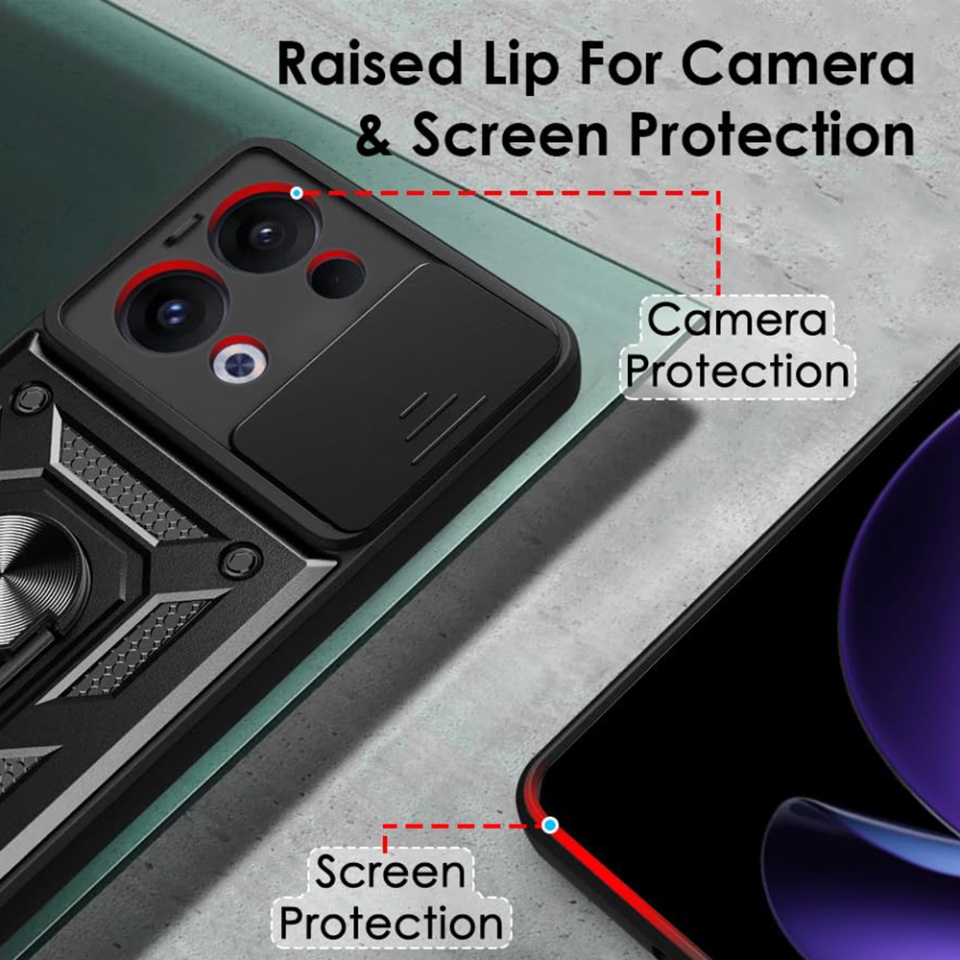 Husa pentru Oppo Reno13, SKYDDAR INNOVATION, CamShield, Inel magnetic, set cu sticker, Negru - 2 | YEO