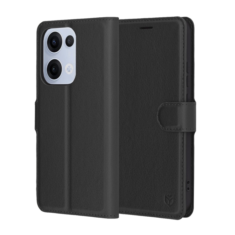 Husa pentru Oppo Reno13, SKYDDAR INNOVATION, Leather Wallet, tip Carte cu Portofel Interior, Finisaje Premium, set cu sticker, Negru